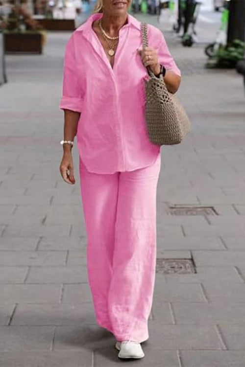 Oversized 100% Cotton Shirt and Wide-Leg Pants Co-ord Set