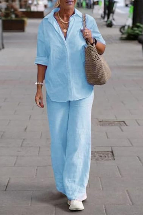 Oversized 100% Cotton Shirt and Wide-Leg Pants Co-ord Set