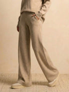 Plush & Preppy Camel Two-Piece Set wide-leg pants in soft camel fabric with relaxed fit and cozy casual style