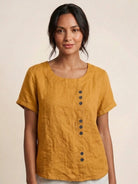 Relaxed Fit Linen Button-Up Tee with breathable cotton fabric and stylish button detail