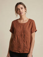 Relaxed Fit Linen Button-Up Tee with breathable cotton and stylish button detail