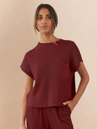 Comfy Couture Knit Sweater relaxed fit two-piece set in soft knit fabric with matching pants