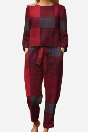 Retro Patterned Linen Two-Piece Set