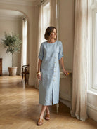 Women wearing the Pure Cotton Elegance dress made from 100% soft cotton fabric.
