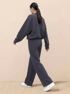 The Voyager Zip Set matching zip-front sweatshirt and wide-leg joggers for travel and comfort
