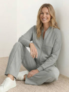 The Voyager Zip Set women's matching zip-front sweatshirt and wide-leg joggers for comfortable travel style