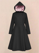 Elegant water-repellent A-line hooded raincoat with matching belt for women