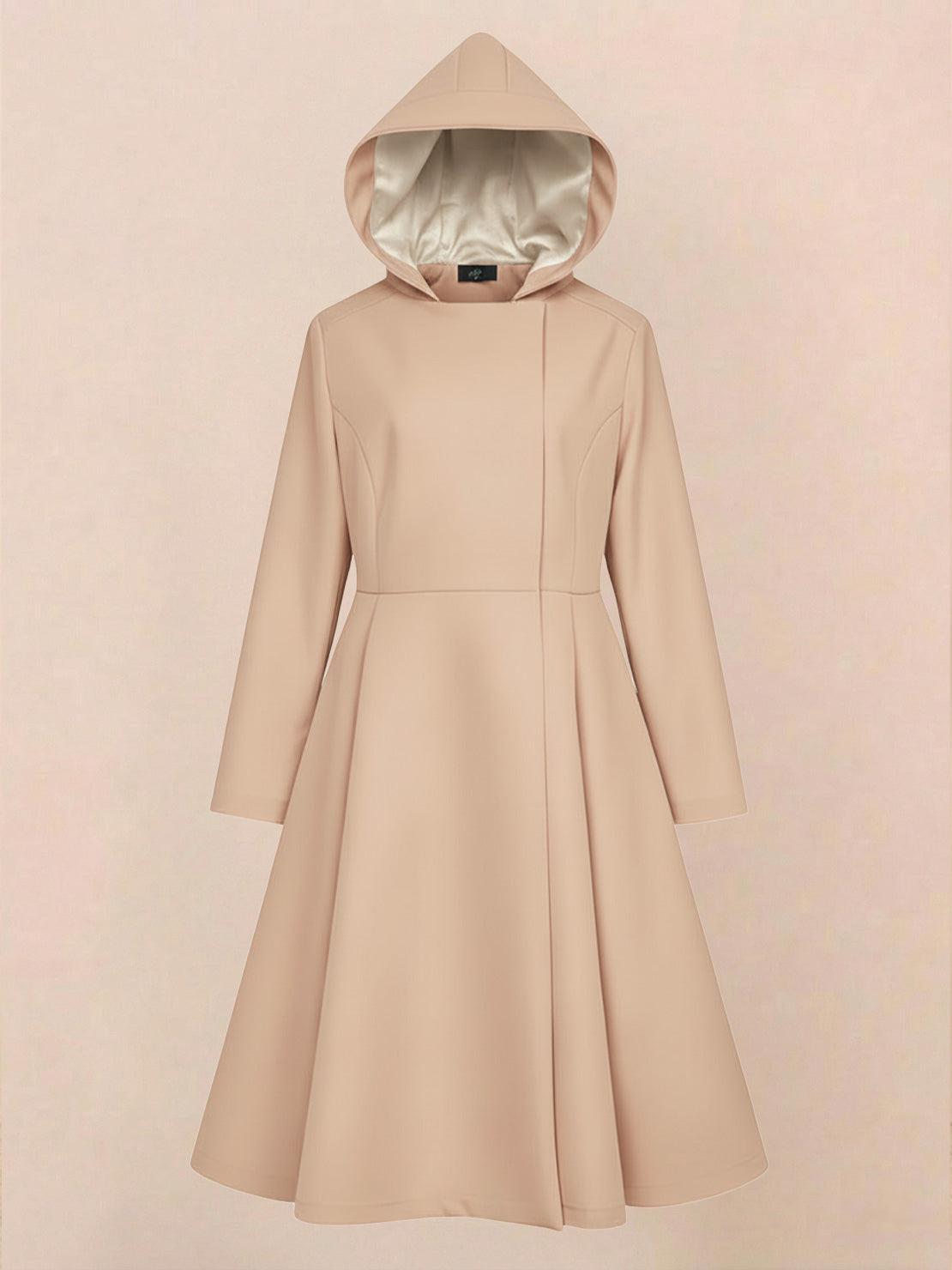 Water-repellent A-line hooded raincoat for women with insulated lining and elegant fit