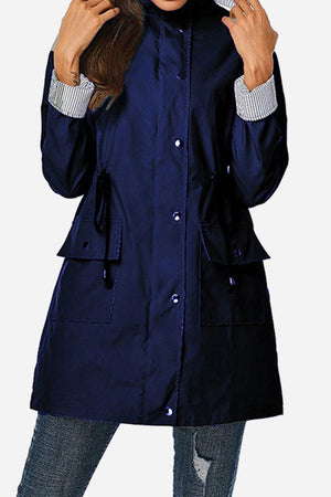Water Resistant Hooded Striped Windbreaker Rain Jacket