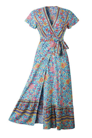 Bohemian Floral Print Wrap Dress