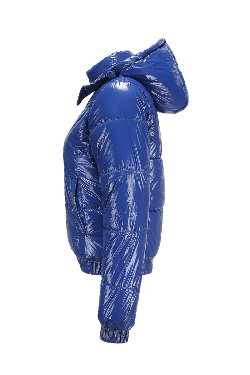 Blue vinyl puffer jacket sales