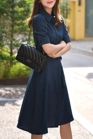 Navy Radiance Belted Shirt Dress